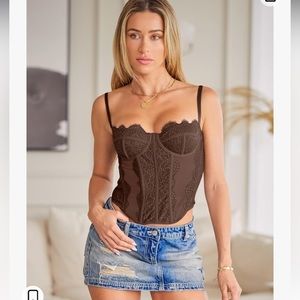 Brown Lace Bustier Going Out Top Small